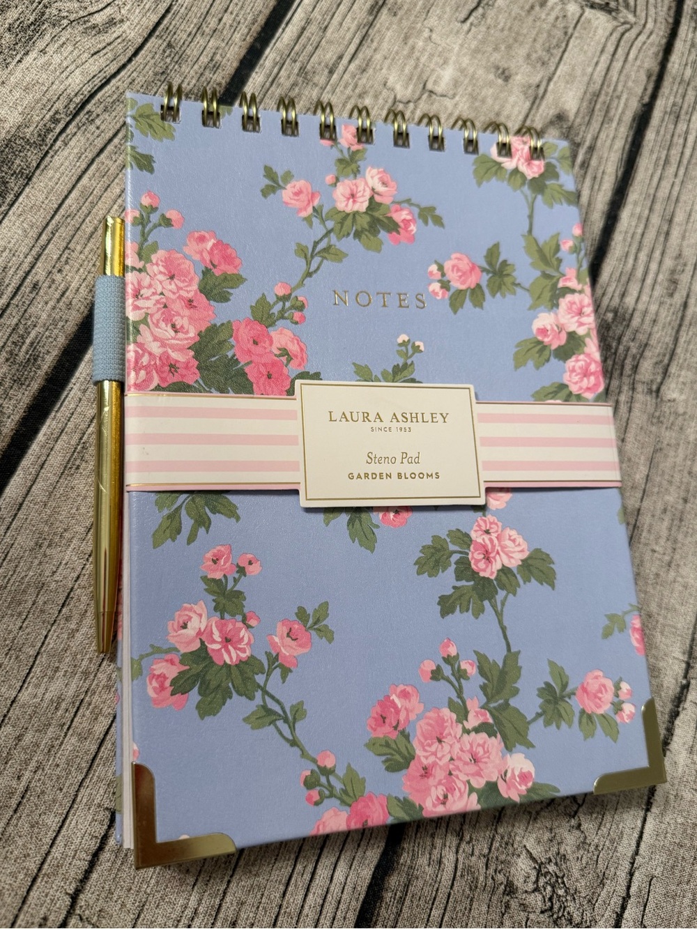NWT. Hardcover lined spiral notebook with pen and holder in pretty floral